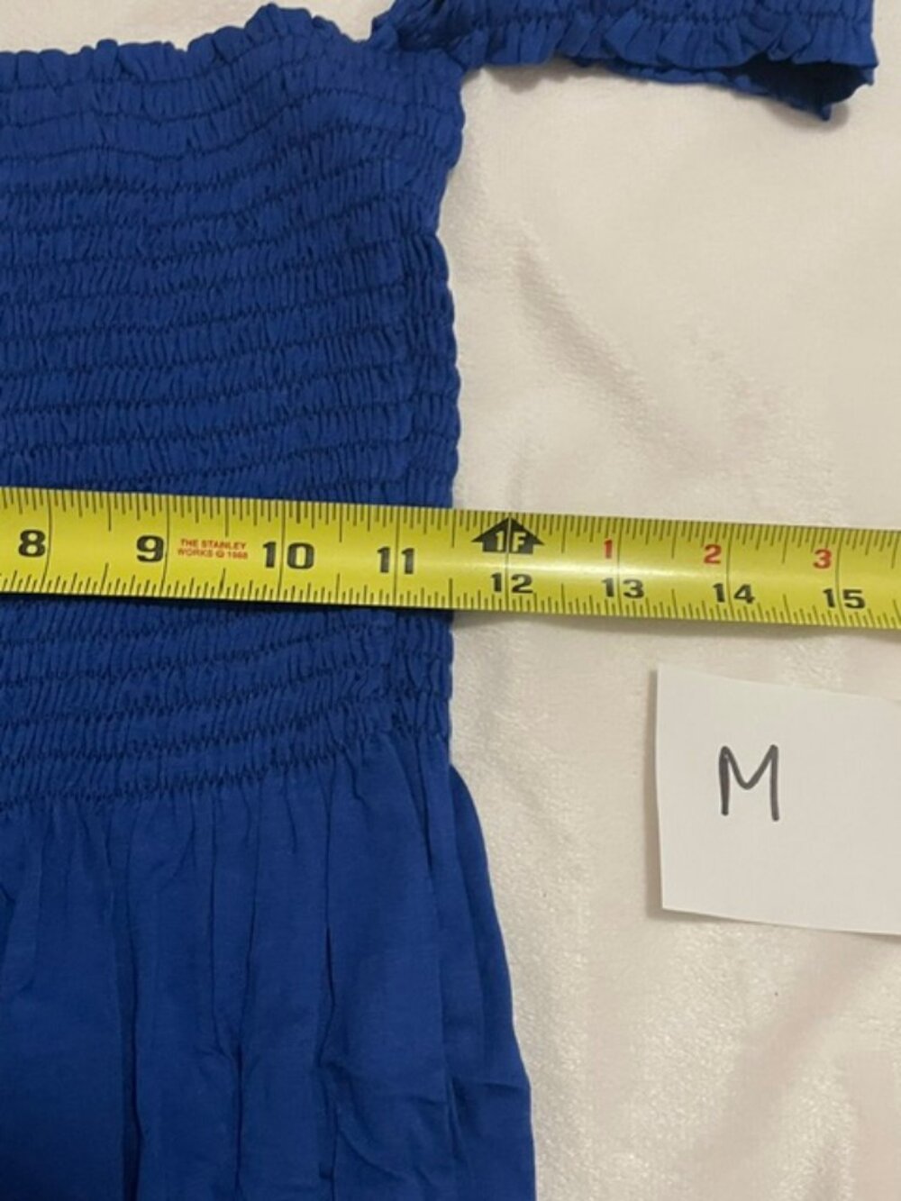 Smocked Dress Women Bodice Off-The-Shoulder Bell Sleeve Knee Length Casual, Blue - Picture 6 of 7